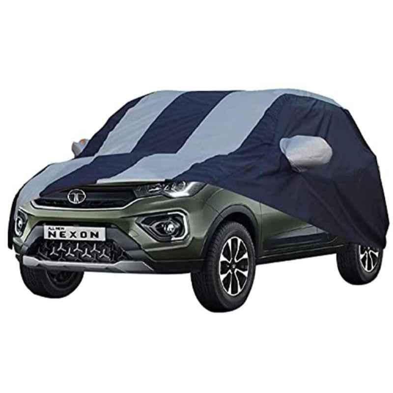 AllExtreme Tn7005 Car Body Cover For Tata Nexon Custom Fit Dust Uv Heat Resistant For Indoor Outdoor Suv Protection (Blue & Silver With Mirror)