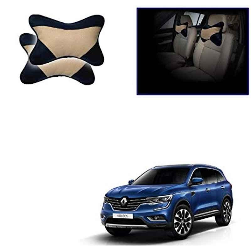 Kozdiko 2 Pcs Beige & Black Car Neck Rest Cushion Pillow Set for Renault Koleos