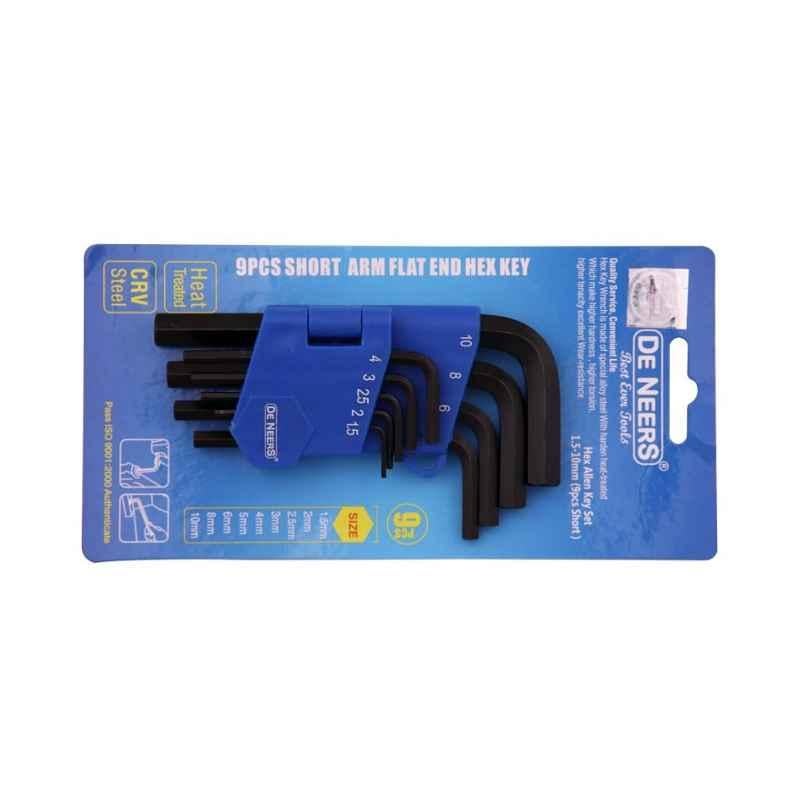 De Neers Black Finish inch Series 10 Pcs Short Hex Allen Key Set in Sliding Box Packing