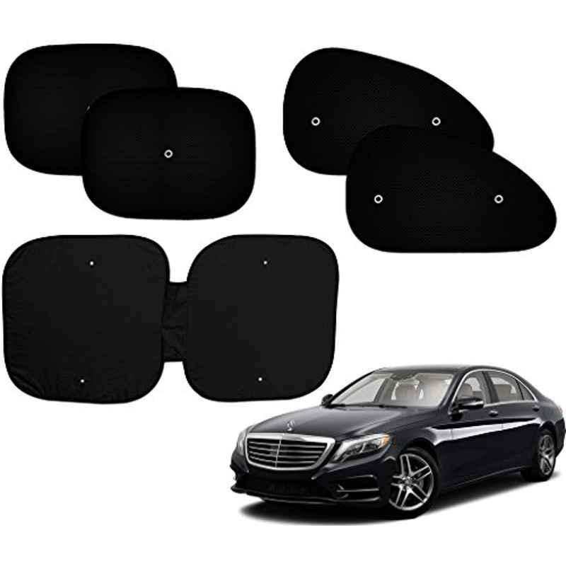 Auto Pearl 5 Pcs PVC & Mesh Black Window & Front Sun Shade Set for Mercedes Benz S500
