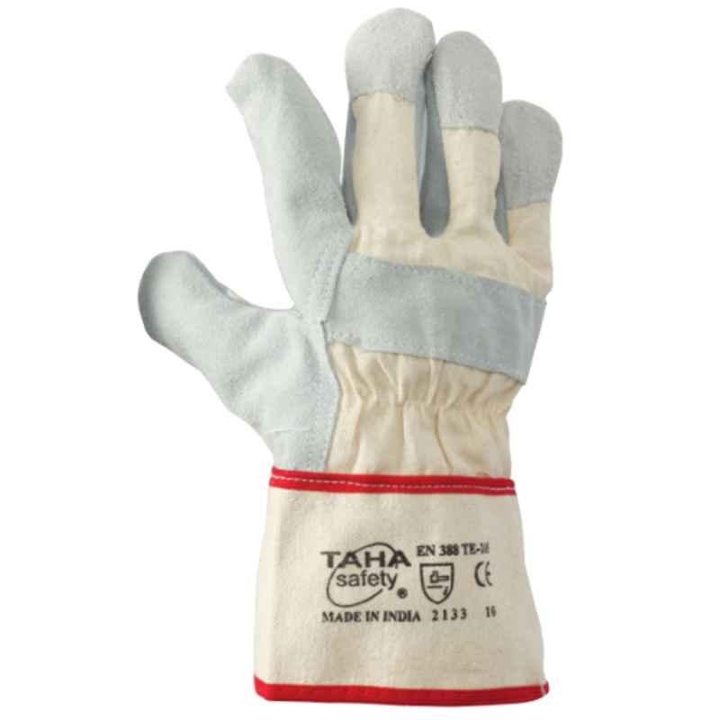 Taha LG Driver TE 105 Leather White & Grey Safety Gloves, Size: XL