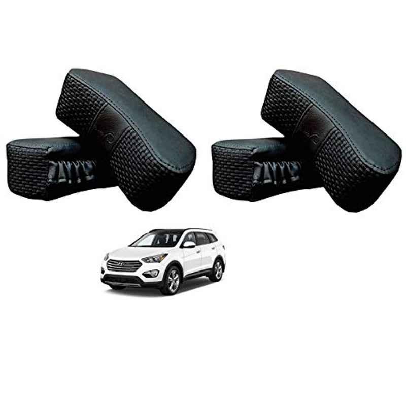 Kozdiko 4 Pcs CV Designer Black Leatherite Neck Rest Car Cushion Pillow Set for Hyundai Santafe