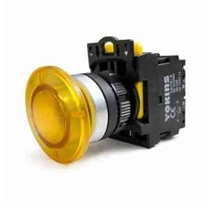 Yokins 22mm 220VAC Yellow Illuminated Mushroom Push Button Switch with LED Indicator, EB2M-A-10Y-MD