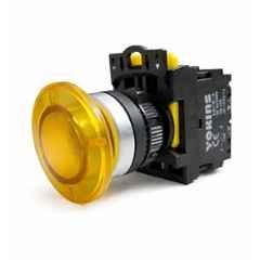 Yokins 22mm 220VAC Yellow Illuminated Mushroom Push Button Switch with LED Indicator, EB2M-A-10Y-MD