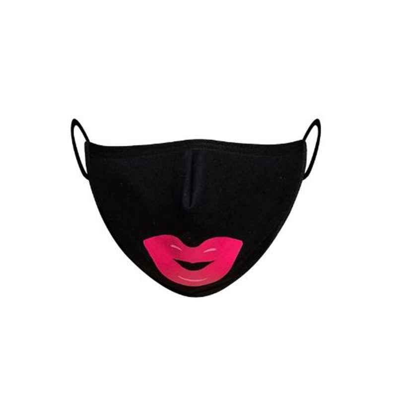 Clovia 3 Layers Black Printed Cotton Contour Fit Face Mask, COMBMSK76M (Pack of 3)