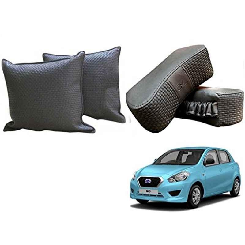 Kozdiko One Pair Grey Neck Rest & One Pair Cushion Combo for Datsun Go
