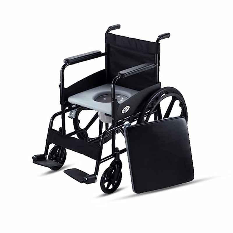 VMS 100kg Mild Steel Careline Deluxe Mag Wheel Foldable Commode Wheelchair with Safety Belt, VWE1031