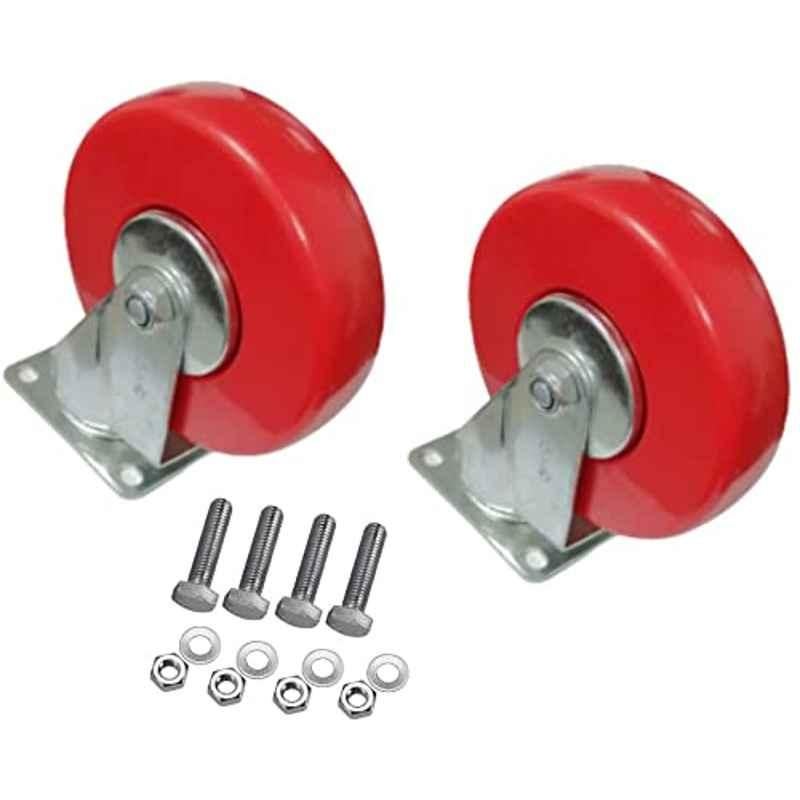Abbasali 5 inch PU Rubber Caster Wheel with Nut & Bolt (Pack of 2)