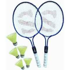 STYRKR 2 Pcs Alloy Steel Multicolour Small Badminton Racket with Five Shuttlecocks