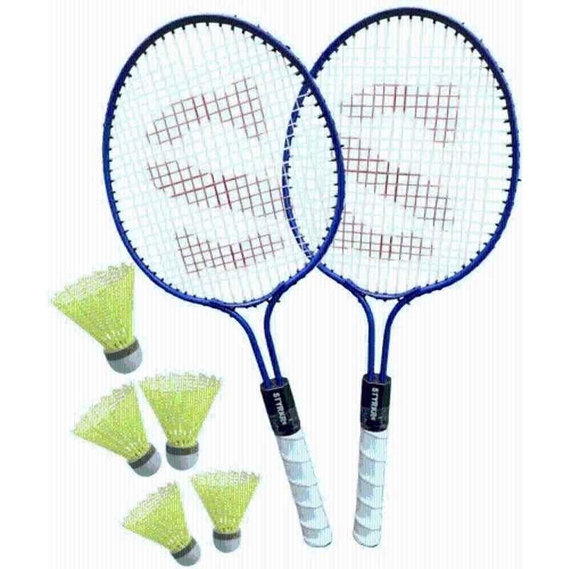 STYRKR 2 Pcs Alloy Steel Multicolour Small Badminton Racket with Five Shuttlecocks