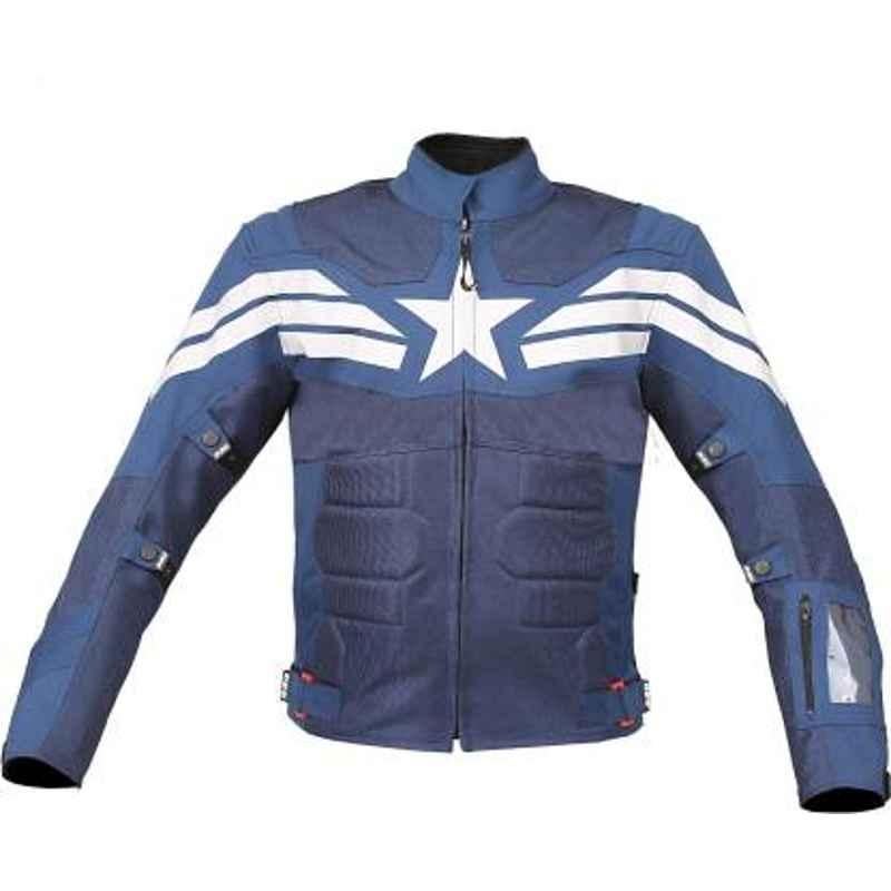 Biking Brotherhood Blue Rubberized Captain Jacket, Size: Large