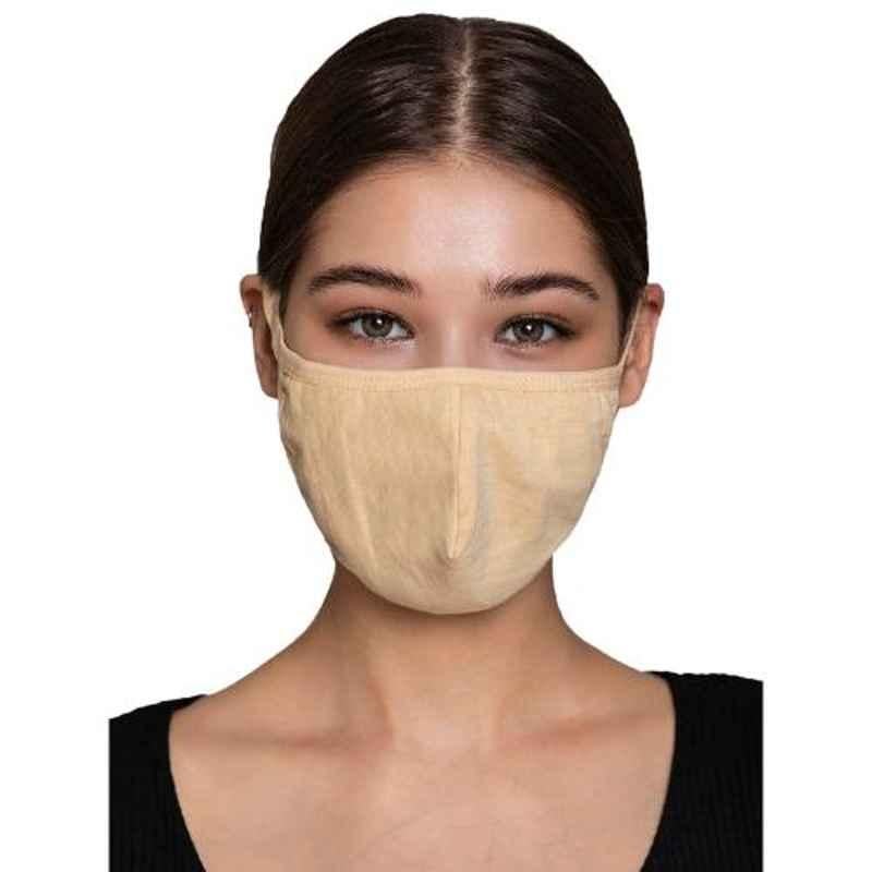 Clovia 3 Layers Beige Printed Cotton Contour Fit Face Mask with Filter, COMBMSK25M (Pack of 3)
