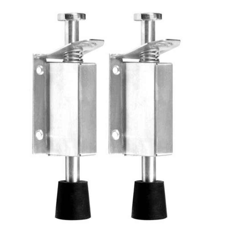 Nixnine Stainless Steel Foot Operated Floor Door Stopper with Rubber, SRNG_A-603_2PS (Pack of 2)