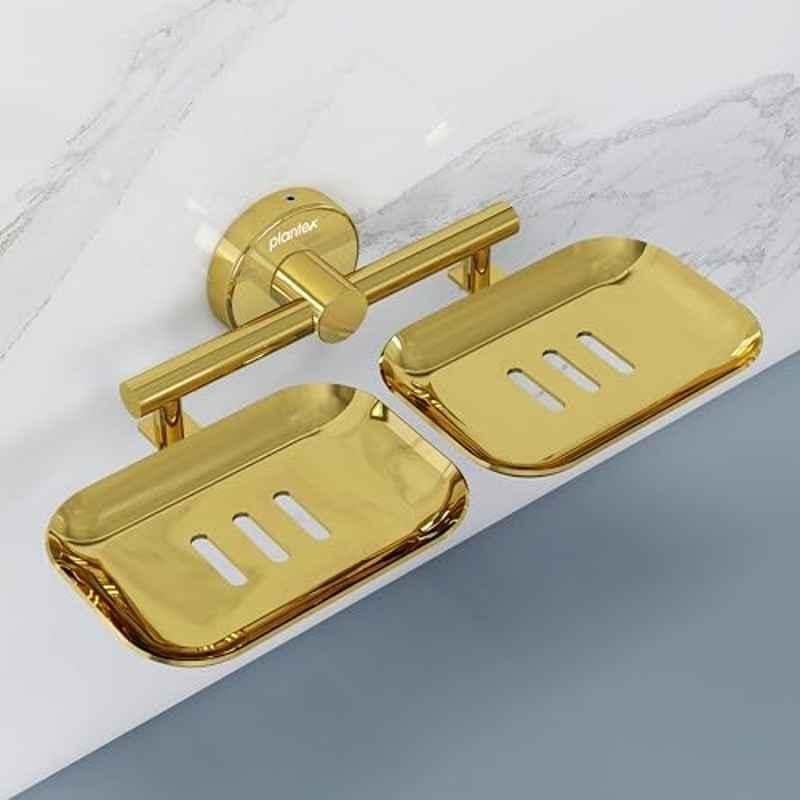 Plantex Galaxy 304 Grade Stainless Steel Rectangular Double Soap Dish for Bathroom/Soap Stand/Soap Holder/Soap Storage/Bathroom Accessories PVD Gold