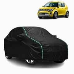 Aarex Auto Polyester Black 100% Waterproof Car Body Cover with Mirror Pocket Side Elastic, Cotton Lining, Triple Stitched & Anti Dust for Maruti Suzuki Ignis