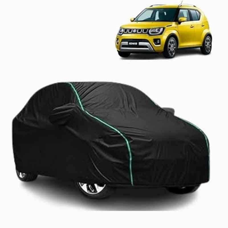 Aarex Auto Polyester Black 100% Waterproof Car Body Cover with Mirror Pocket Side Elastic, Cotton Lining, Triple Stitched & Anti Dust for Maruti Suzuki Ignis