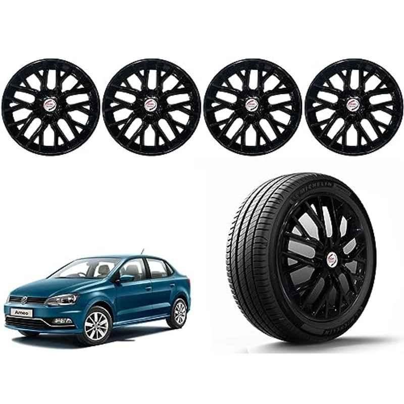 Auto Pearl 4 Pcs 14 inch Polypropylene Black Press Type Car Wheel Cover Set with Retention Ring for Volkswagen Ameo, 14WC_Phoenix_Black_Ameo