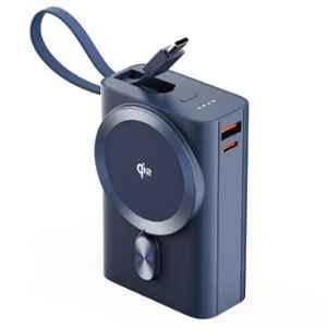 Ambrane AerosynQ Orbit 20K 20000mAh Blue Wired+Wireless Magsafe Power Bank with In-built Type-C Cable