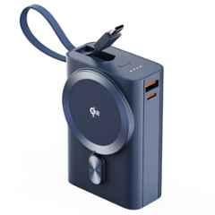 Ambrane AerosynQ Orbit 20K 20000mAh Blue Wired+Wireless Magsafe Power Bank with In-built Type-C Cable