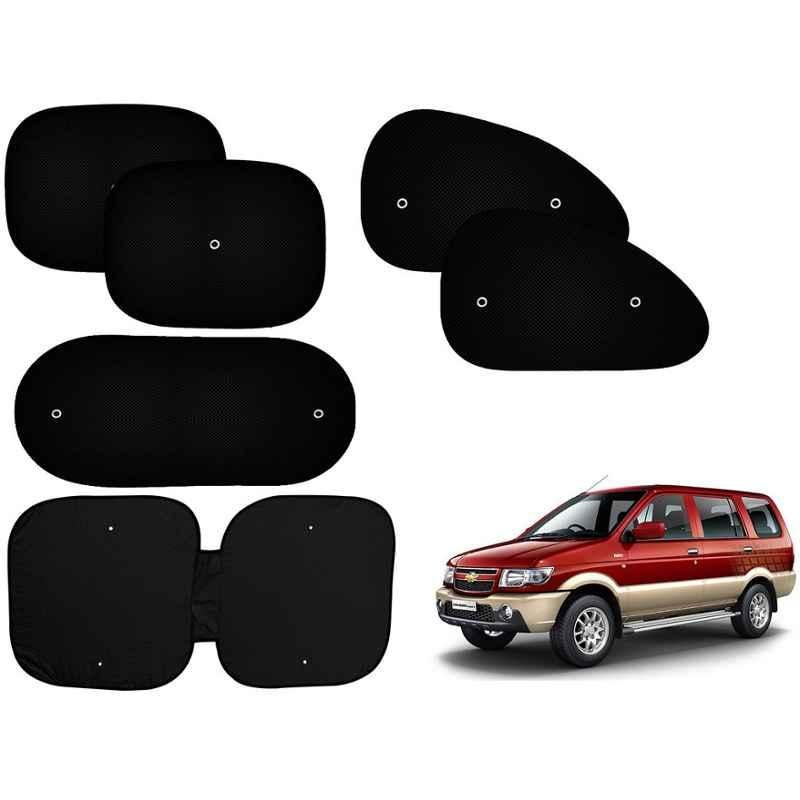 Auto Pearl 6 Pcs PVC & Mesh Black Window, Front & Rear Sun Shade Set for Chevrolet Tavera