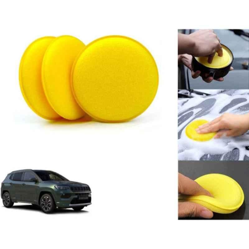 Auto Pearl Polyurethane Beige Washing & Waxing Polish Foam Sponge for Compass 2021 (Pack of 3)