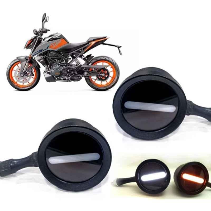 Auto Pearl 2 Pcs 12V Black Bike Front LED Indicator Light Set for Kawasaki Duke 200, F269