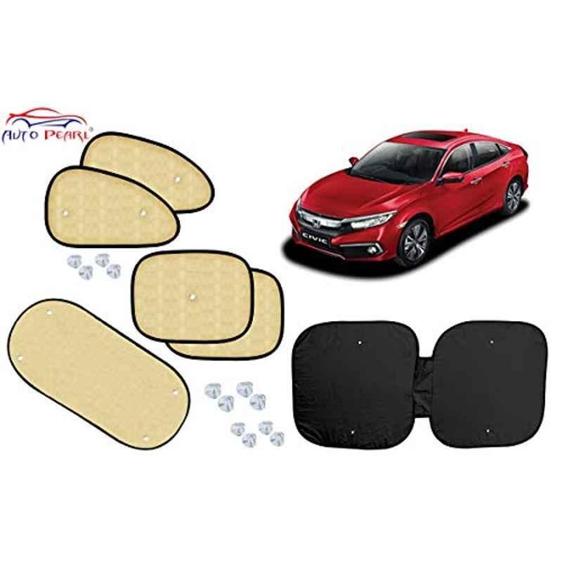 Auto Pearl 6 Pcs PVC & Mesh Beige Window, Front & Rear Sun Shade Set for Honda Civic 2019
