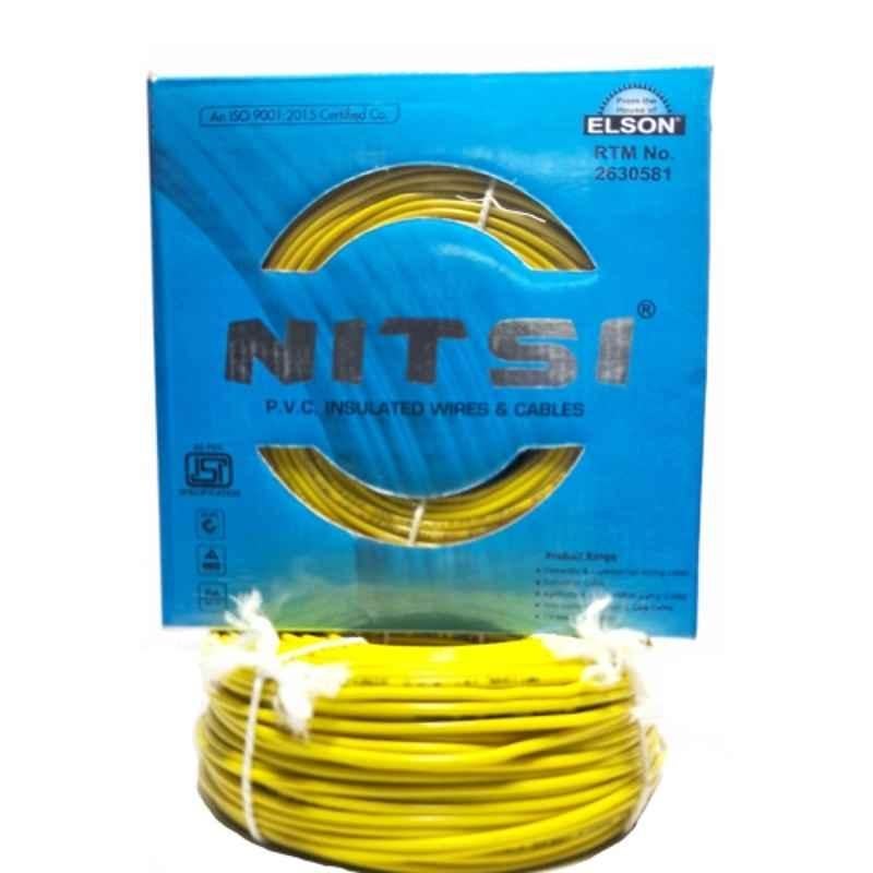 NITSI 0.75 Sqmm Single Core Yellow FR PVC Insulated CCR Copper Wire for Domestic & Industrial Purpose, Length: 91 m