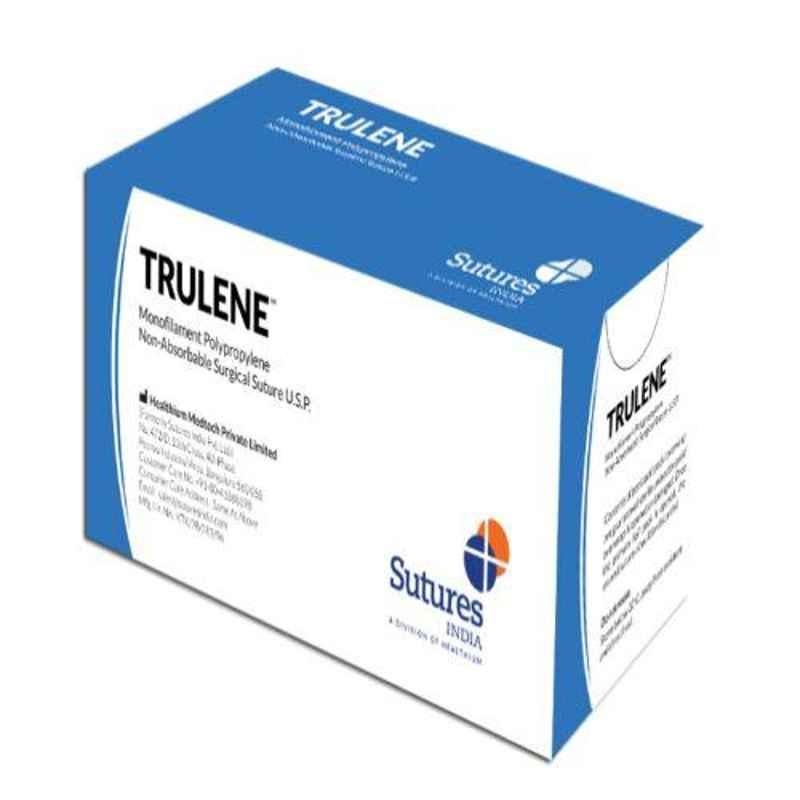 Trulene 12 Foils 6-0 USP 13mm 3/8 Circle Round Body Double Armed Monofilament Polydioxanone Non Absorbable Suture Box, SN 829