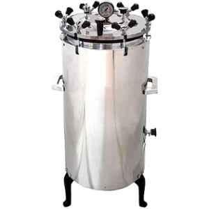 Florix Nation 40 Litre 1.5kWStainless Steel Mirror Finish Electric Vertical Autoclave with Six Wing Nut & 121deg C Sterilizer for Hospital & Lab Use, 389KU