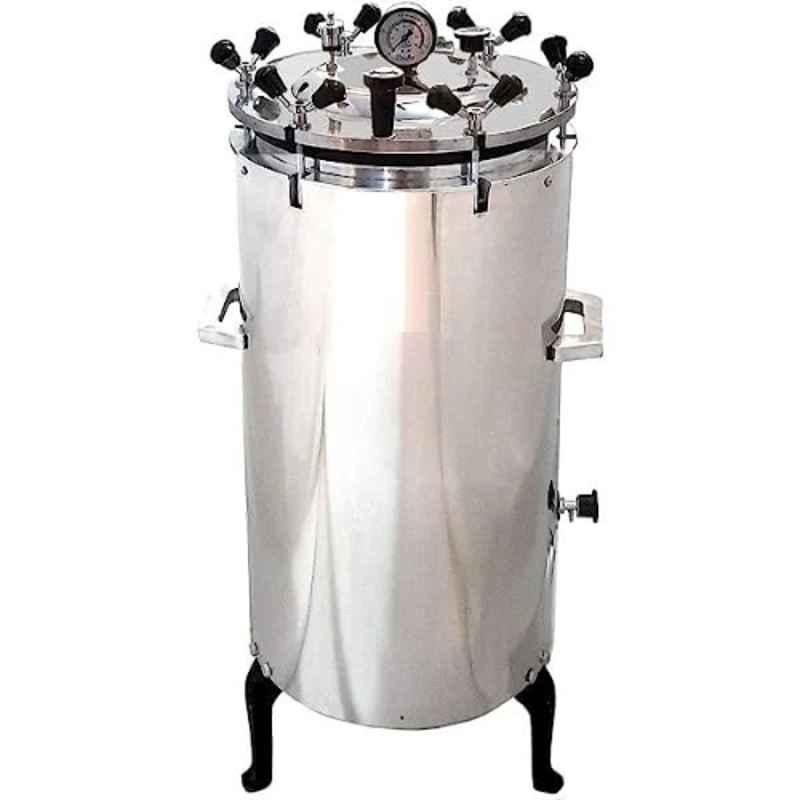 Florix Nation 40 Litre 1.5kWStainless Steel Mirror Finish Electric Vertical Autoclave with Six Wing Nut & 121deg C Sterilizer for Hospital & Lab Use, 389KU