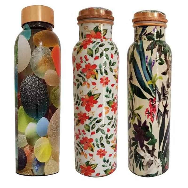 Healthchoice 1L Leaf, Crystel & Orange Copper Jointless Water Bottle (Pack of 3)