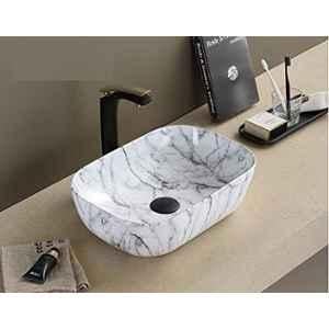 Uken Wash Basin Wall Hung/Table Top Marble Black And White Premium Ceramic Slim Rim Wash Basin/Vessel Sink/Console Basin