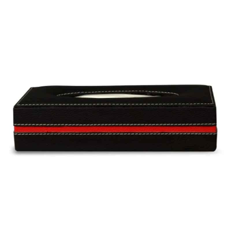 Motoauto 50 Pulls PU Leather Black & Red Rectangular Premium Tissue Box