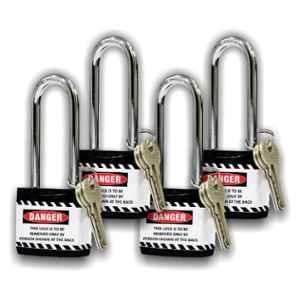 Asian Loto 4 Pcs 65mm Black Long Shackle Jacket Padlocks Set for Safety, ALC-LPL-KKKK
