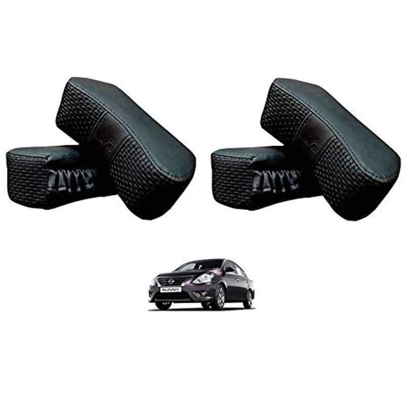 Kozdiko 4 Pcs CV Designer Black Leatherite Neck Rest Car Cushion Pillow Set for Nissan Sunny