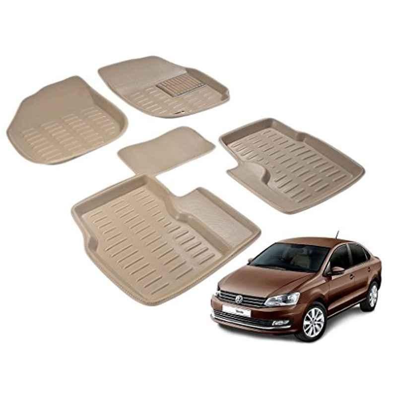 Kozdiko 5 Pcs 3D Beige Car Floor Mat Set for Volkswagen Vento, koz_21584