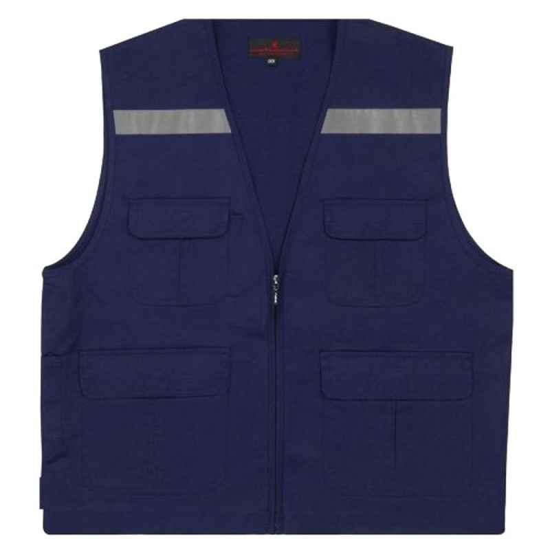 Superb Uniforms Cotton Navy Industrial High Visibility Vest Jacket, SUWHVV/N/002, Size: L