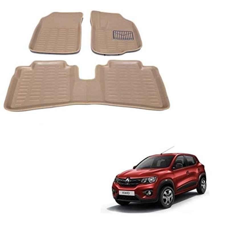 Kozdiko 3 Pcs 3D Beige Car Foot Mat Set for Renault kwid, koz_68062