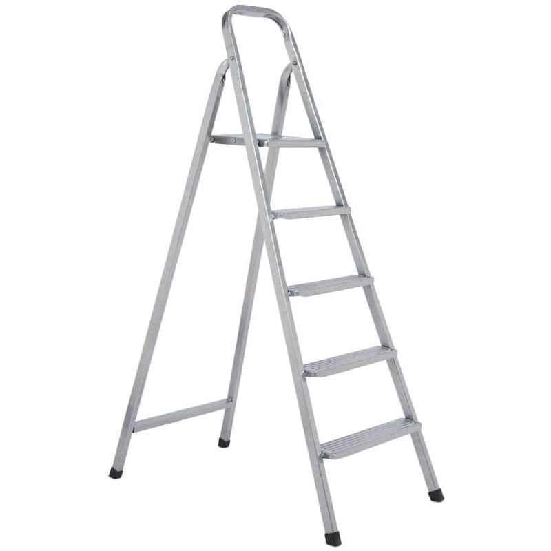 Robustline Heavy Duty Steel Ladder, ULa Stable Folding Ladder. (5 Step, Silver)