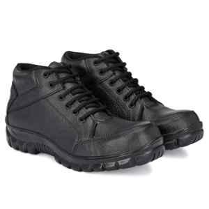 All Safe Genuine Leather Steel Toe Sports Look Black Safety Shoes, Boot 8000, Size: 7