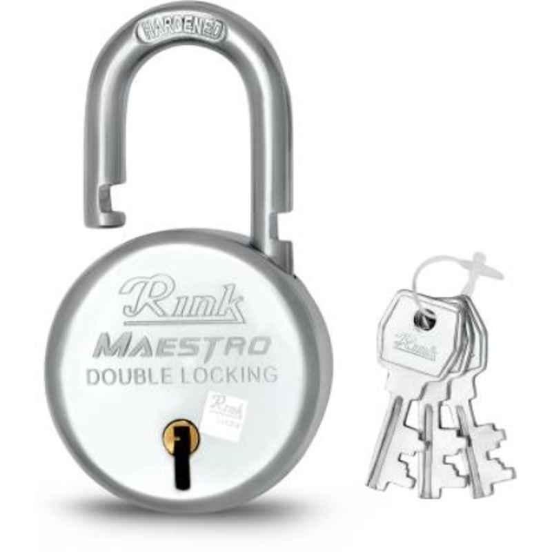 Rink Maestro 75mm 10 Lever Stainless Steel Silver Round Double Locking Padlock with 3 Keys