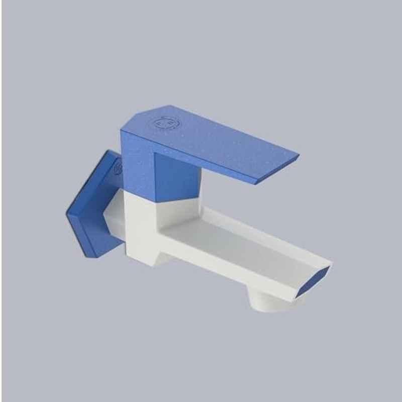 RN G20 15mm PTMT White & Metallic Blue Gold Foam Flow Long Body Bib Cock with Flange, RNG2002A32