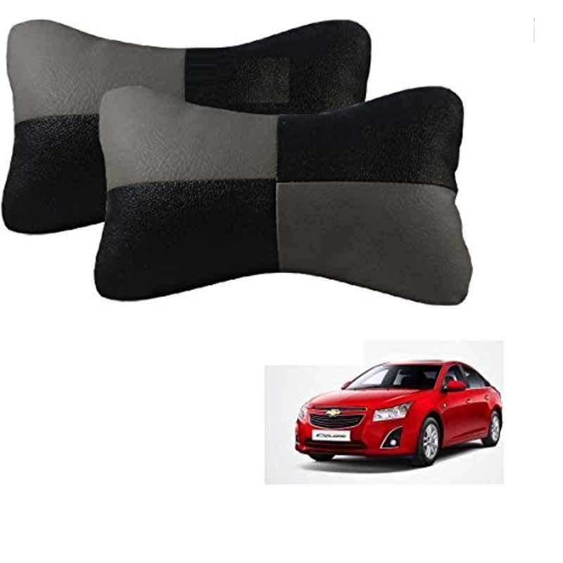 Kozdiko 2 Pcs Leather Grey & Black Neck Rest Car Cushion Pillow Set for Chevrolet Cruze