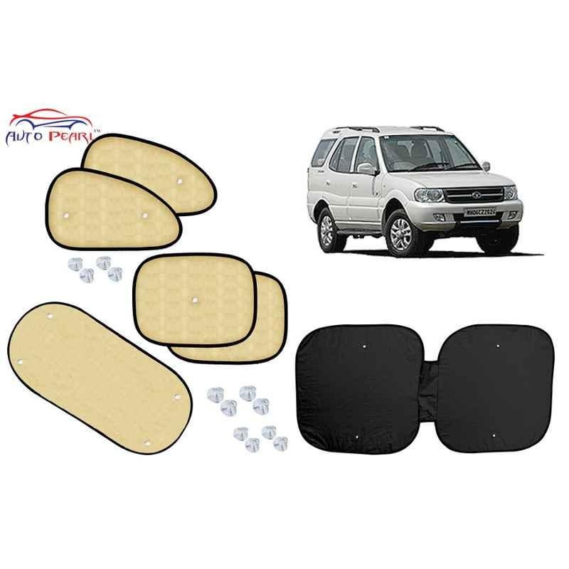 Auto Pearl 6 Pcs PVC & Mesh Beige Window, Front & Rear Sun Shade Set for Tata Safari Storme