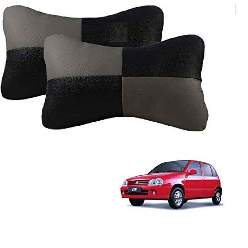 Kozdiko 2 Pcs Leather Grey & Black Neck Rest Car Cushion Pillow Set for Maruti Suzuki Zen