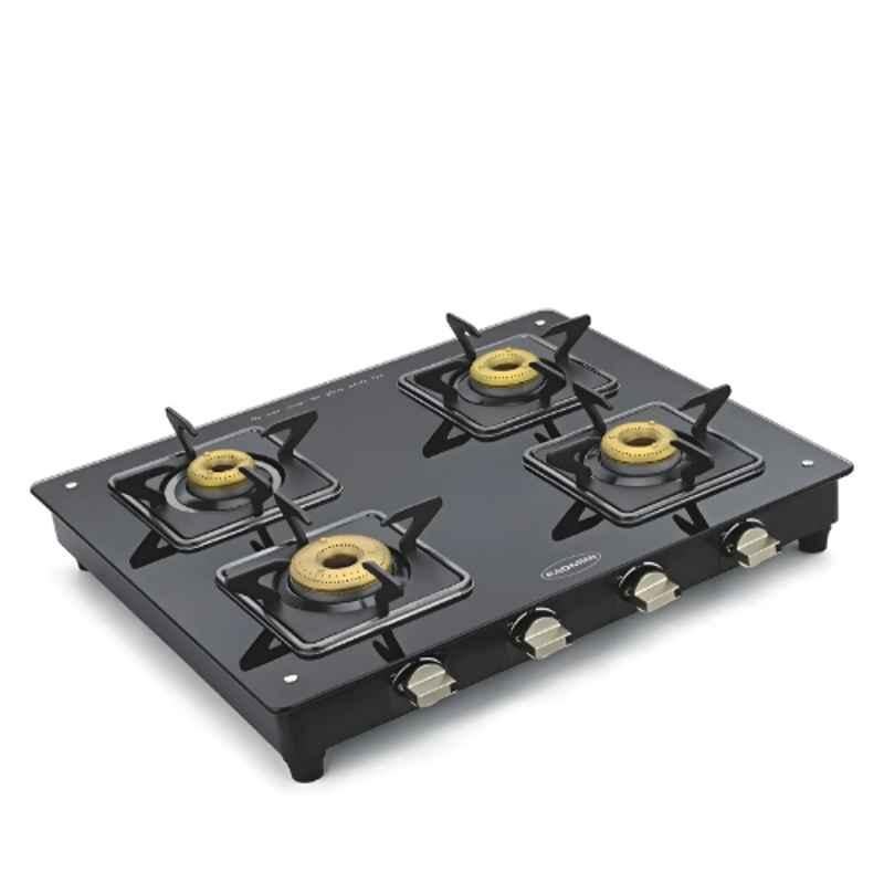 Padmini 4 Burner Stainless Steel Black Automatic Ignition Glass Top Gas Stove, 4BR CS-4 GT Elite Auto