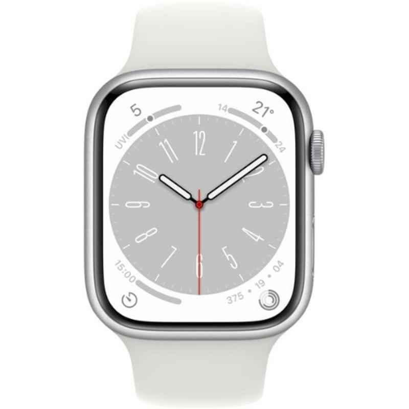 Apple Series-8 41mm Aluminium Case Silver GPS Watch with Regular White Sport Band