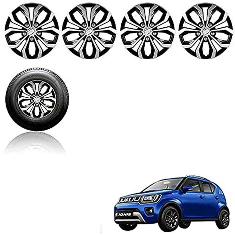 Auto Pearl 4 Pcs 15 inch Black ABS Press Type Hubcap Wheel Cover Set with Retention Ring for Maruti Suzuki Ignis2020