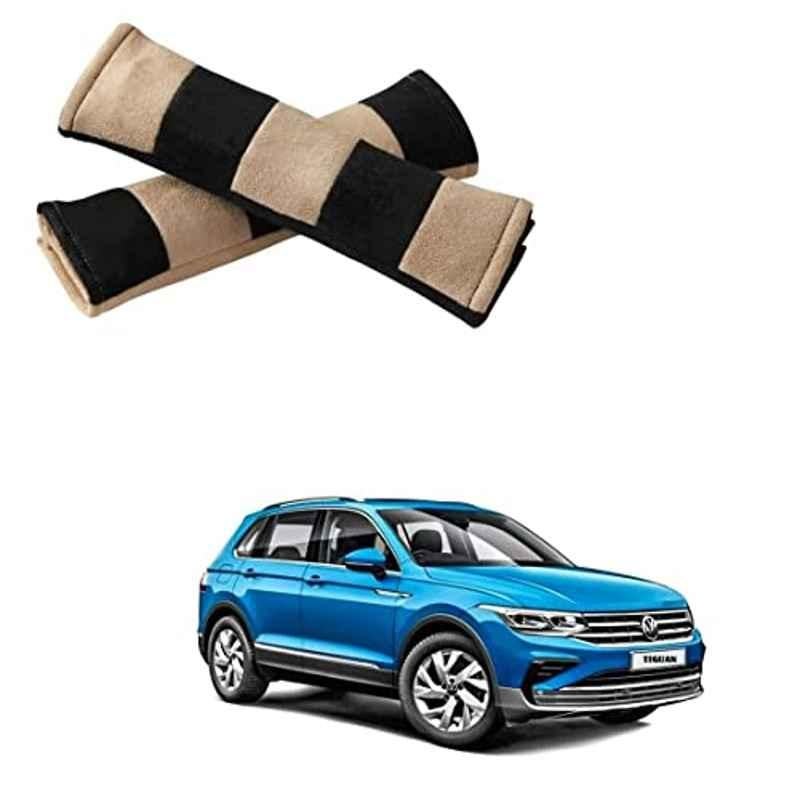 Kozdiko 2 Pcs Beige & Black Car Seat Belt Cushion Pillow Set for Volkswagen Tiguan